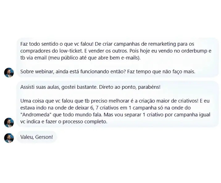 Depoimento de aluno no WhatsApp