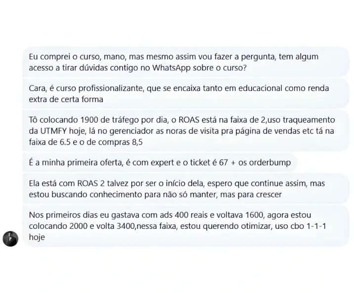 Depoimento de aluno no WhatsApp